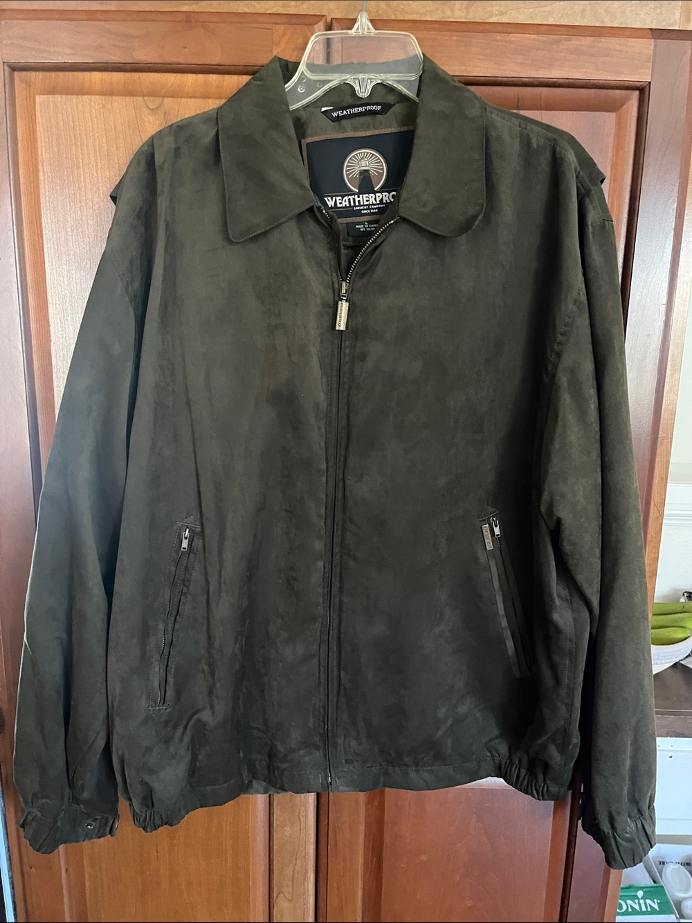 Vintage Weatherproof Men’s Dark Olive Green Suede-Look Windbreaker